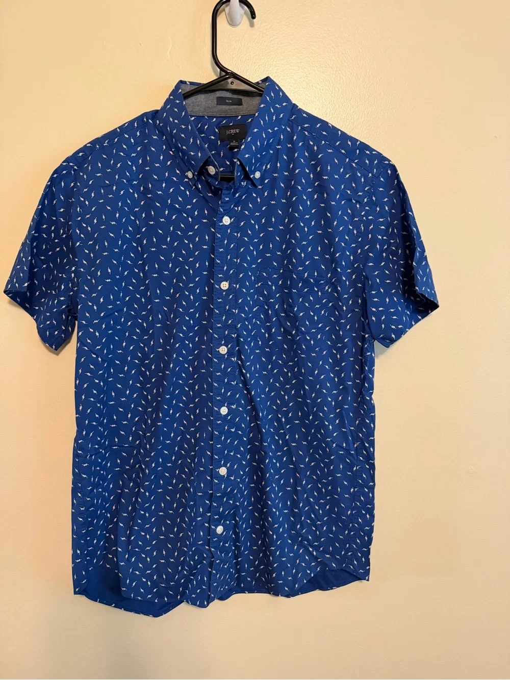 J. Crew Blue Short-Sleeve Button-Down with White Micro Print